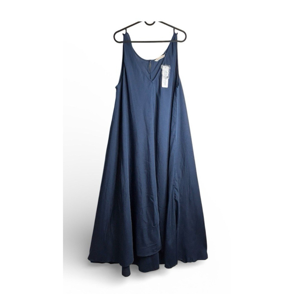 Soft Surroundings Mizu Dress Women's Navy blue size Lg sleevless flair maxi NWT